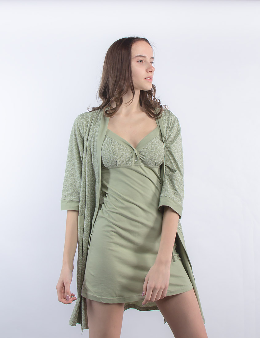 Картинка Сорочка с Халатом Зеленая от интернет-магазина NightBird