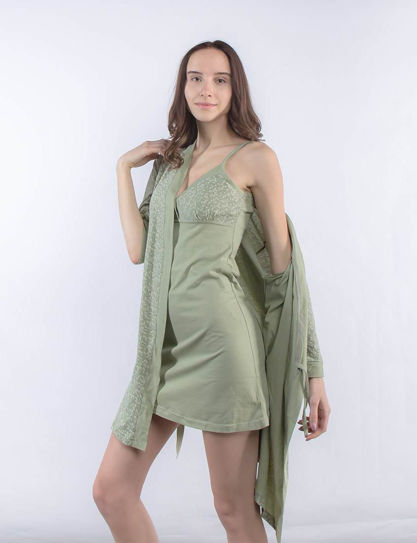 Картинка Сорочка с Халатом Зеленая от интернет-магазина NightBird